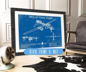20" x 16" / Black Frame & Mat Cutler West UAV MQ-1C Gray Eagle Vintage Aviation Blueprint Military Print