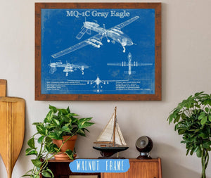 20" x 16" / Walnut Frame Cutler West UAV MQ-1C Gray Eagle Vintage Aviation Blueprint Military Print