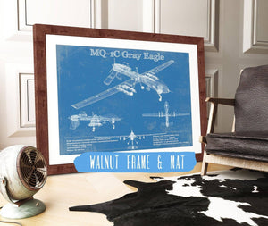20" x 16" / Walnut Frame & Mat Cutler West UAV MQ-1C Gray Eagle Vintage Aviation Blueprint Military Print