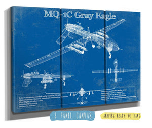 36" x 24" / 3 Panel Canvas Wrap Cutler West UAV MQ-1C Gray Eagle Vintage Aviation Blueprint Military Print