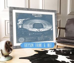 14" x 11" / Greyson Frame & Mat Cutler West UCLA Bruins Art - Rose Bowl Vintage Stadium Blueprint Art Print
