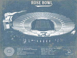 14" x 11" / Unframed Cutler West UCLA Bruins Art - Rose Bowl Vintage Stadium Blueprint Art Print