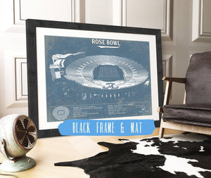 20" x 16" / Black Frame & Mat Cutler West UCLA Bruins Art - Rose Bowl Vintage Stadium Blueprint Art Print