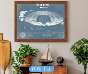 20" x 16" / Walnut Frame Cutler West UCLA Bruins Art - Rose Bowl Vintage Stadium Blueprint Art Print