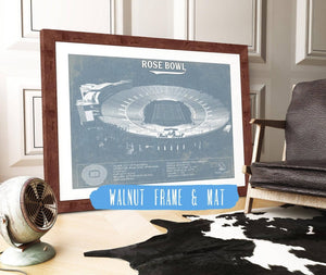 20" x 16" / Walnut Frame & Mat Cutler West UCLA Bruins Art - Rose Bowl Vintage Stadium Blueprint Art Print