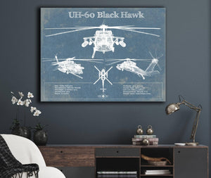Cutler West UH-60 Blackhawk Helicopter Vintage Aviation Blueprint Military Print