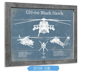 14" x 11" / Greyson Frame Cutler West UH-60 Blackhawk Helicopter Vintage Aviation Blueprint Military Print