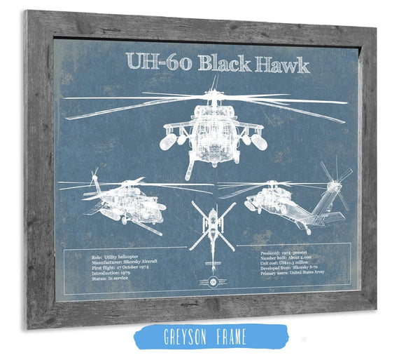14" x 11" / Greyson Frame Cutler West UH-60 Blackhawk Helicopter Vintage Aviation Blueprint Military Print