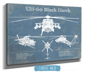 14" x 11" / Stretched Canvas Wrap Cutler West UH-60 Blackhawk Helicopter Vintage Aviation Blueprint Military Print