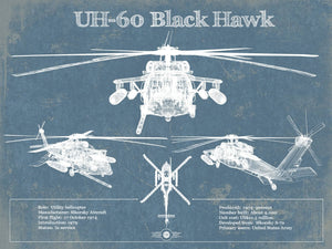14" x 11" / Unframed Cutler West UH-60 Blackhawk Helicopter Vintage Aviation Blueprint Military Print