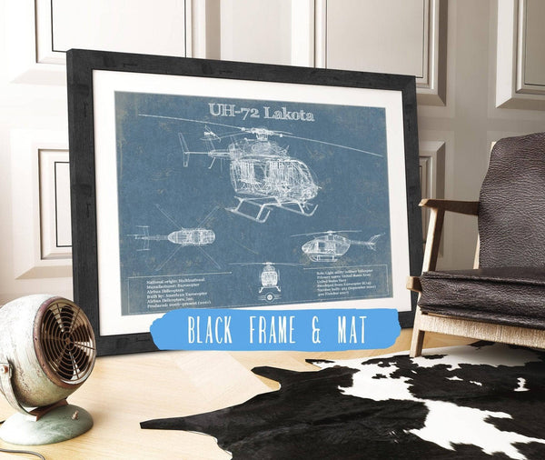 20" x 16" / Black Frame & Mat Cutler West UH-72 Lakota Helicopter Vintage Aviation Blueprint Military Print