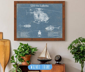 20" x 16" / Walnut Frame Cutler West UH-72 Lakota Helicopter Vintage Aviation Blueprint Military Print