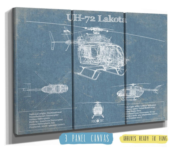 36" x 24" / 3 Panel Canvas Wrap Cutler West UH-72 Lakota Helicopter Vintage Aviation Blueprint Military Print
