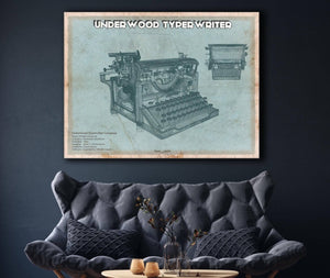 Cutler West Underwood Typewriter - Vintage Writer Gift Blue Print
