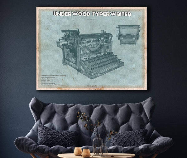 Cutler West Underwood Typewriter - Vintage Writer Gift Blue Print