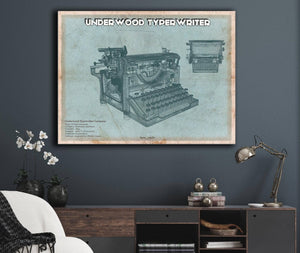 Cutler West Underwood Typewriter - Vintage Writer Gift Blue Print
