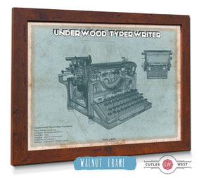 Cutler West Underwood Typewriter - Vintage Writer Gift Blue Print