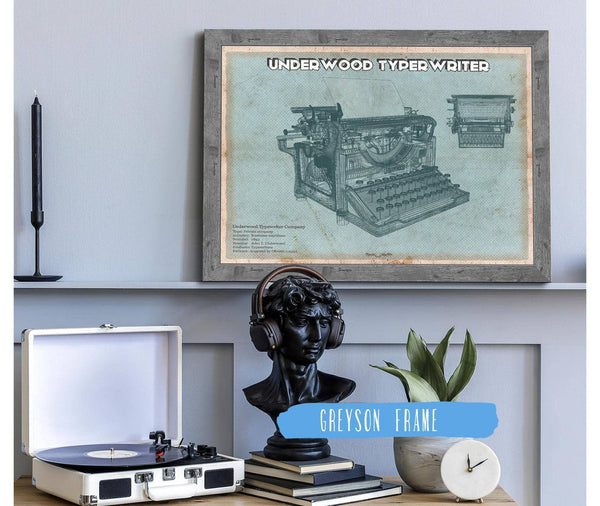 Cutler West Underwood Typewriter - Vintage Writer Gift Blue Print