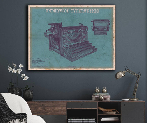 Cutler West Underwood Typewriter - Vintage Writer Gift Blue Print