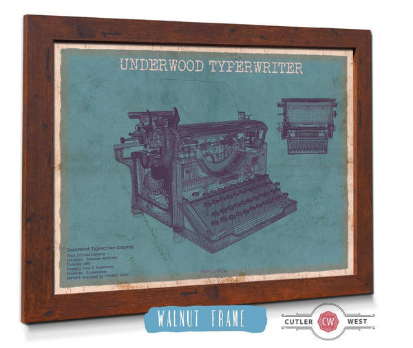 Cutler West Underwood Typewriter - Vintage Writer Gift Blue Print