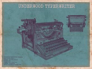 Cutler West Underwood Typewriter - Vintage Writer Gift Blue Print