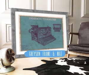 Cutler West Underwood Typewriter - Vintage Writer Gift Blue Print