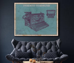 Cutler West Underwood Typewriter - Vintage Writer Gift Blue Print