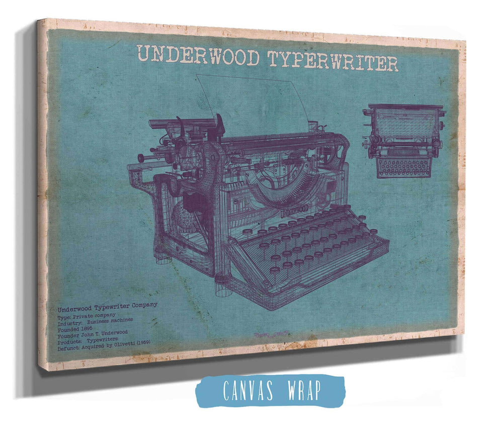 Cutler West Underwood Typewriter - Vintage Writer Gift Blue Print