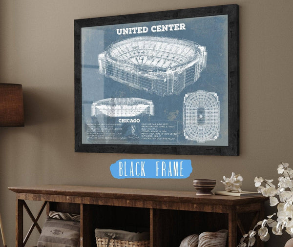 20" x 16" / Black Frame Cutler West United Center - Chicago Blackhawks Vintage Hockey Print