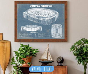 20" x 16" / Walnut Frame Cutler West United Center - Chicago Blackhawks Vintage Hockey Print