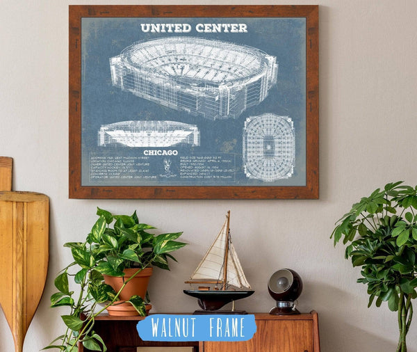 20" x 16" / Walnut Frame Cutler West United Center - Chicago Blackhawks Vintage Hockey Print