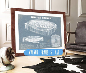 20" x 16" / Walnut Frame & Mat Cutler West United Center - Chicago Blackhawks Vintage Hockey Print