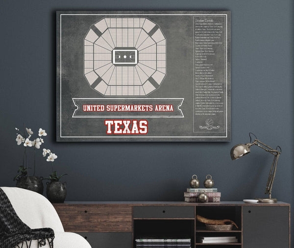 Cutler West United Supermarkets Arena - Texas Tech Red Raiders NCAA College Basketball Blueprint Art