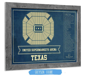 14" x 11" / Greyson Frame Cutler West United Supermarkets Arena - Texas Tech Red Raiders NCAA College Basketball Blueprint Art
