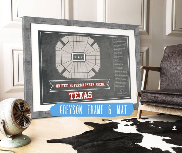14" x 11" / Greyson Frame & Mat Cutler West United Supermarkets Arena - Texas Tech Red Raiders NCAA College Basketball Blueprint Art