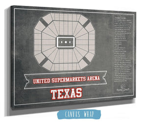14" x 11" / Stretched Canvas Wrap Cutler West United Supermarkets Arena - Texas Tech Red Raiders NCAA College Basketball Blueprint Art