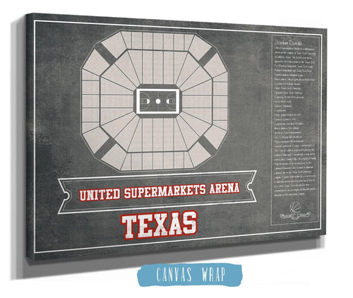 14" x 11" / Stretched Canvas Wrap Cutler West United Supermarkets Arena - Texas Tech Red Raiders NCAA College Basketball Blueprint Art