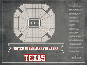 14" x 11" / Unframed Cutler West United Supermarkets Arena - Texas Tech Red Raiders NCAA College Basketball Blueprint Art