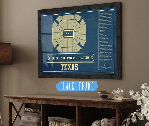 20" x 16" / Black Frame Cutler West United Supermarkets Arena - Texas Tech Red Raiders NCAA College Basketball Blueprint Art