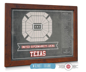 20" x 16" / Walnut Frame Cutler West United Supermarkets Arena - Texas Tech Red Raiders NCAA College Basketball Blueprint Art