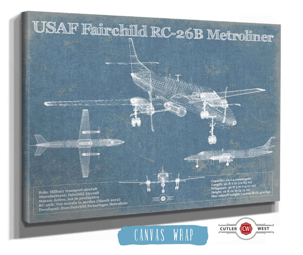 Cutler West USAF Fairchild RC-26B Metroliner Vintage Blueprint Airplane Print