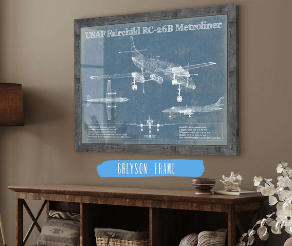 14" x 11" / Greyson Frame Cutler West USAF Fairchild RC-26B Metroliner Vintage Blueprint Airplane Print