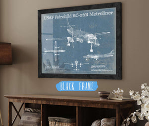 20" x 16" / Black Frame Cutler West USAF Fairchild RC-26B Metroliner Vintage Blueprint Airplane Print