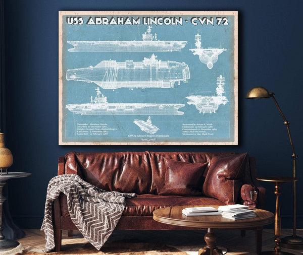 Cutler West USS Abraham Lincoln (CVN 72) Aircraft Carrier Blueprint Original Military Wall Art - Customizable
