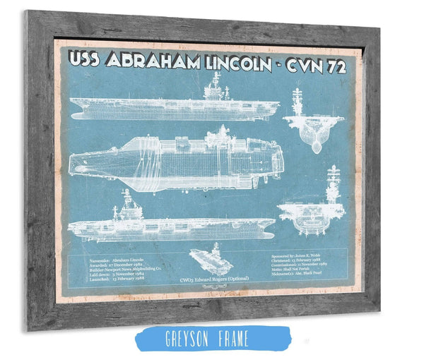 14" x 11" / Greyson Frame Cutler West USS Abraham Lincoln (CVN 72) Aircraft Carrier Blueprint Original Military Wall Art - Customizable