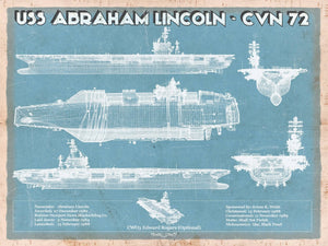 14" x 11" / Unframed Cutler West USS Abraham Lincoln (CVN 72) Aircraft Carrier Blueprint Original Military Wall Art - Customizable