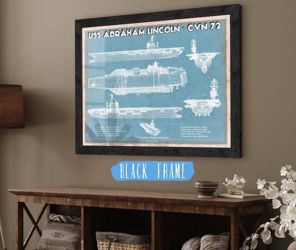 20" x 16" / Black Frame Cutler West USS Abraham Lincoln (CVN 72) Aircraft Carrier Blueprint Original Military Wall Art - Customizable