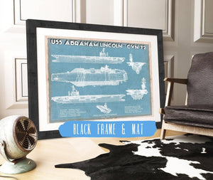 20" x 16" / Black Frame & Mat Cutler West USS Abraham Lincoln (CVN 72) Aircraft Carrier Blueprint Original Military Wall Art - Customizable
