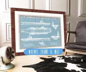 20" x 16" / Walnut Frame & Mat Cutler West USS Abraham Lincoln (CVN 72) Aircraft Carrier Blueprint Original Military Wall Art - Customizable