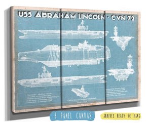 36" x 24" / 3 Panel Canvas Wrap Cutler West USS Abraham Lincoln (CVN 72) Aircraft Carrier Blueprint Original Military Wall Art - Customizable